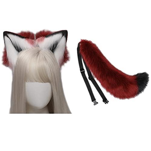 Haarband für Damen und Mädchen, Wolfsohren, Stirnband, Schwanz, Set, Plüsch-Haarreifen, schöne Party-Kopfschmuck, Anime, Cosplay, Party-Zubehör von BEBIKR