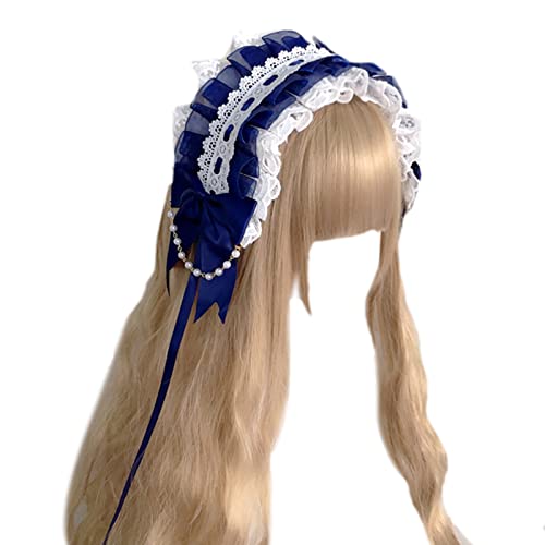 Haarreif für Damen, zartes Cosplay-Dienstmädchen-Stirnband, elegante Schleife, Dekorationen, plissiert, Spitze, Haarreif, Halloween, Party, Kostüm, Requisiten für Frauen von BEBIKR