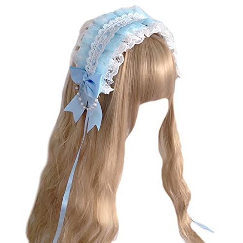 Haarreif für Damen, zartes Cosplay-Dienstmädchen-Stirnband, elegante Schleife, Dekorationen, plissiert, Spitze, Haarreif, Halloween, Party, Kostüm, Requisiten für Frauen von BEBIKR