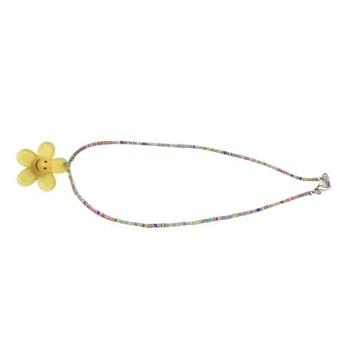 Halskette, Blumen-Perlen-Halskette, modischer Anhänger, exquisite Schlüsselbeinkette, trendiger Schmuck für Damen und Mädchen, Reisperlen + Acryl von BEBIKR