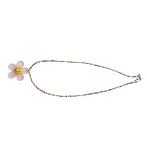 Halskette, Blumen-Perlen-Halskette, modischer Anhänger, exquisite Schlüsselbeinkette, trendiger Schmuck für Damen und Mädchen, Reisperlen + Acryl von BEBIKR