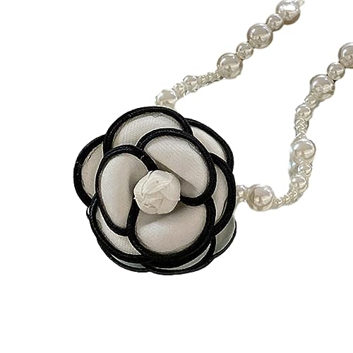 Halskette, Gothic-Kamelien-Blumen-Choker-Halskette, modisch, Brautschmuck, Perlenhals, Schlüsselbeinkette für Frauen und Mädchen, Hochzeits-Party-Schmuck, Imitationsperlen von BEBIKR