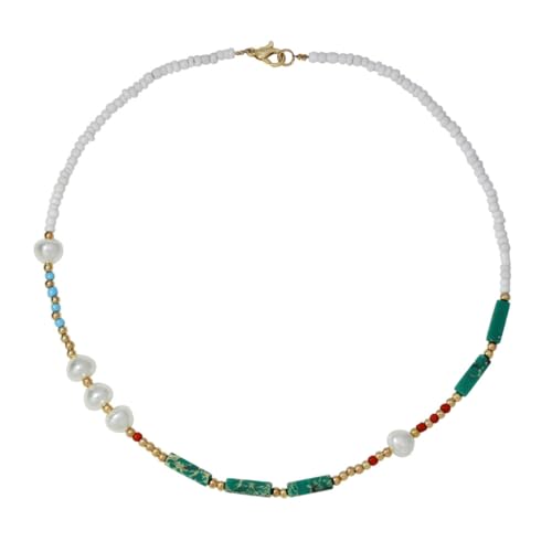 Halskette mit Naturstein, Bohemian-Stil, Perlen-Halsschmuck, Rocailles, Halskette, Harzmaterial für Damen und Mädchen, Sonstige von BEBIKR