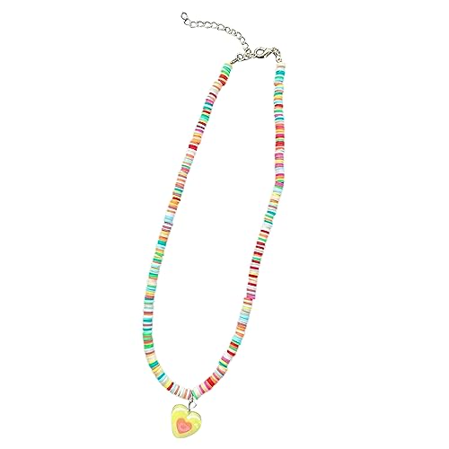 Halsketten, auffällige Perlenkette, bunte Dopamine-Halskette, Regenbogenfarben, Herz-Anhänger, Choker-Schmuck für Damen, Polymer-Ton von BEBIKR