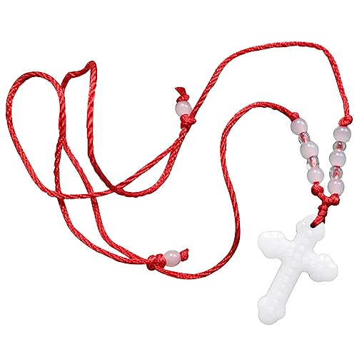 Naturstein-Kreuz-Halskette, modisch, schlicht, Kreuzanhänger, Halskette, Seilkette, Perlen-Neclace-Schmuck, Geschenk für Damen und Herren, Seilglas von BEBIKR