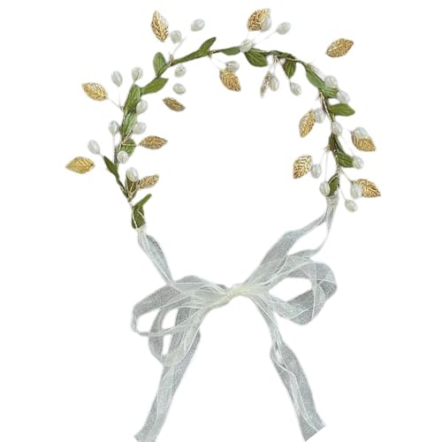 Perlen/goldenes Blattform Stirnband Für Kinder Frühlingsfotografie Ethnischer Haarreifen Hochzeit Party Blumenmädchen Haarband Blumengirlanden Stirnbänder Für Frauen Blumengirlanden Stirnband von BEBIKR