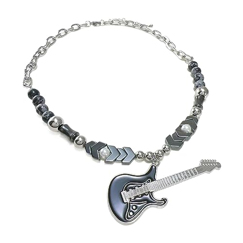 Y2k Mädchen-Gitarren-Pfeil-Halskette, Retro, Korea-Perlen-Nähte, süßer, cooler Nischen-Anhänger, Halskette, einfacher Schmuck, Metall von BEBIKR