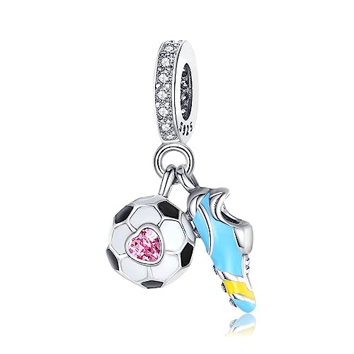 BEEUVIP Damen Fußballschuhe mit einem Fußballbaumel Charm Anhänger für Armband 925 Sterling Silber Geburtsstein Charms Beads passend für Armband von BEEUVIP