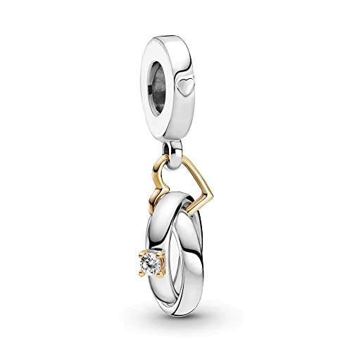 BEEUVIP Damen Zweifarbige Eheringe Dangle Charm Anhänger für Armband 925 Sterling Silber Geburtsstein Charms Beads passend für Armband von BEEUVIP