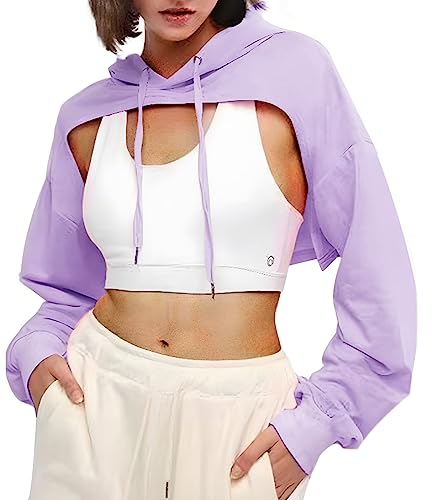 BEJONS Frauen Langarm Cropped Super Crop Top Hoodies Sweatshirt Ästhetische Punk Hip Hop Dance Sexy Rave Tuch, violett, XXL von BEJONS