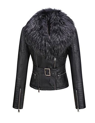 BELLIVERA Damen Lederjacke Winter Warm Kurz Moto Bikerjacke Wildleder Mantel mit Abnehmbarem Pelzkragen 9203 Schwarz M von BELLIVERA