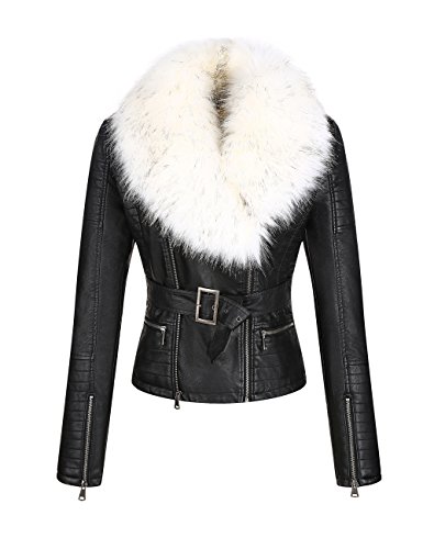 BELLIVERA Damen Lederjacke Winter Warm Kurz Moto Bikerjacke Wildleder Mantel mit Abnehmbarem Pelzkragen 9203 Weiß L von BELLIVERA