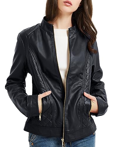 BELLIVERA Damen Jacke aus Kunstleder Frühling Herbst Bekleidung Kurz Moto Biker Mantel SS816 Schwarz M von BELLIVERA