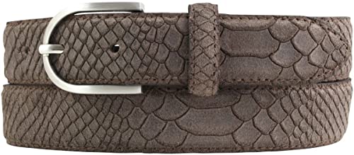 BELTINGER Damen-Gürtel mit Pythonprägung 3 cm | Leder-Gürtel für Damen 30mm Schlangen-Optik | Schlangen-Muster Python-Muster | Braun 90cm von BELTINGER