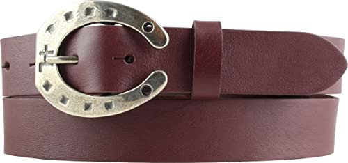 BELTINGER Kinder-Gürtel für Reiter mit Hufeisen-Gürtelschnalle aus Vollrindleder 3 cm | Reiter-Gürtel 30mm für Reithose | mit Pferde-Motiv | Bordeaux 55cm von BELTINGER