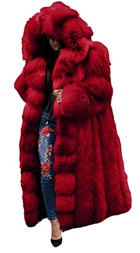 BELWAD Damen Mittellange Jacke Warm Stehkragen Langarm Jacke Lässig Einfarbig Mode Faux Nerz Warm Damen Winter Pelzmantel,Rot,4XL von BELWAD