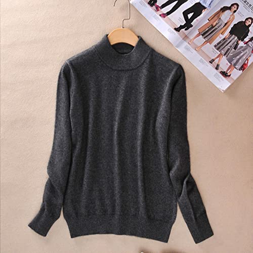 BEQUAH Wollpullover Kaschmir Baumwollmischung Halber Rollkragen Damen Pullover Herbst Winter Pullover Alltag Basic Warm Strickpullover Pull Femme-Dunkelgrau, XL von BEQUAH