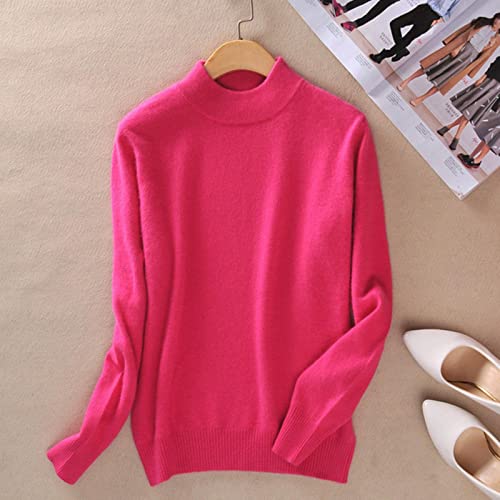 BEQUAH Wollpullover Kaschmir Baumwollmischung Halber Rollkragen Damen Pullover Herbst Winter Pullover Alltag Basic Warm Strickpullover Pull Femme-Fuchsia, Xxxl von BEQUAH