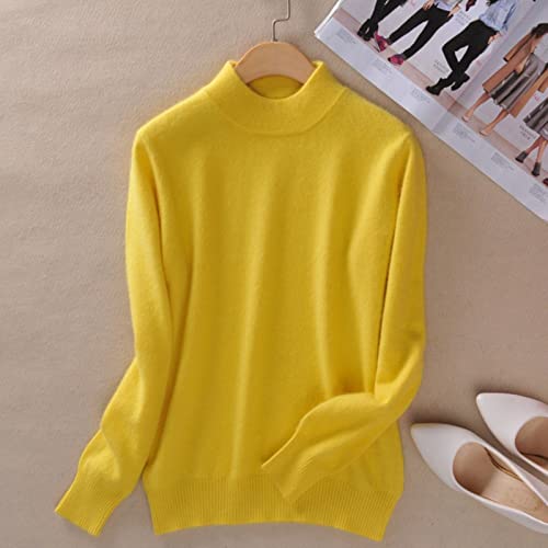 BEQUAH Wollpullover Kaschmir Baumwollmischung Halber Rollkragen Damen Pullover Herbst Winter Pullover Alltag Basic Warm Strickpullover Pull Femme-Gelb, Xxl von BEQUAH