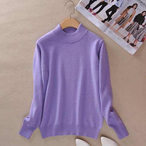 BEQUAH Wollpullover Kaschmir Baumwollmischung Halber Rollkragen Damen Pullover Herbst Winter Pullover Alltag Basic Warm Strickpullover Pull Femme-Lavendel, Xxxl von BEQUAH