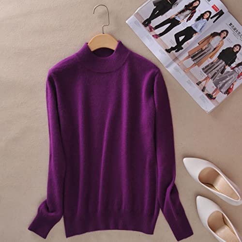 BEQUAH Wollpullover Kaschmir Baumwollmischung Halber Rollkragen Damen Pullover Herbst Winter Pullover Alltag Basic Warm Strickpullover Pull Femme-Violett, Xxxl von BEQUAH