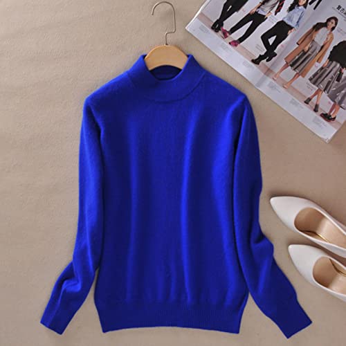 BEQUAH Wollpullover Kaschmir Baumwollmischung Halber Rollkragen Damen Pullover Herbst Winter Pullover Alltag Tragen Basic Warm Strickpullover Pull Femme-Blau, S von BEQUAH