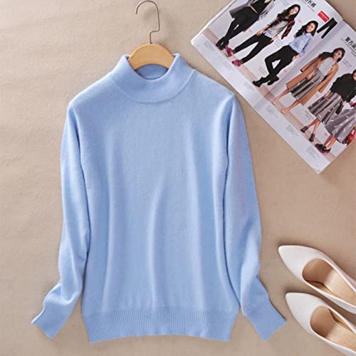 BEQUAH Wollpullover Kaschmir Baumwollmischung Halber Rollkragen Damen Pullover Herbst Winter Pullover Alltag Tragen Basic Warm Strickpullover Pull Femme-Himmelblau, M von BEQUAH