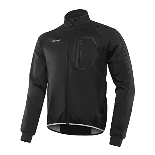 BERGRISAR Herren Fahrradjacke für Winter, Softshell Thermo Winddichte Wasserdicht Atmungsaktiv Radsport-jacken BG011 Schwarz Large von BERGRISAR