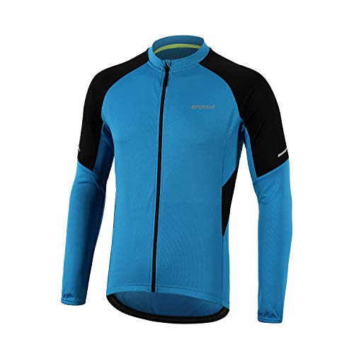 BERGRISAR Herren Radtrikot Fahrradtrikot Langarm, Atmungsaktive Leicht Fahrradbekleidung mit Reißverschluss Taschen BG012 - Hellblau - Mittel von BERGRISAR