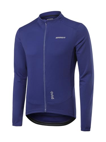 BERGRISAR Herren Fahrradtrikot Radtrikot Langarm für Frühling Herbst Rennrad MTB Mountainbike Trikots, Dunkelblau, XL von BERGRISAR