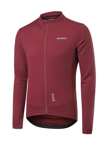 BERGRISAR Herren Fahrradtrikot Radtrikot Langarm für Frühling Herbst Rennrad MTB Mountainbike Trikots, Rot, M von BERGRISAR