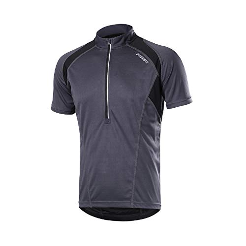 BERGRISAR Herren Radtrikot Fahrradtrikot Kurzarm, Halbem Reißverschluss MTB Mountainbike Trikots T Shirt 3+1 Taschen BG060, Grau, Mittel von BERGRISAR