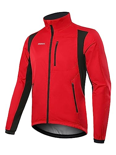 BERGRISAR Herren Winter Fahrradjacke Thermo Winddicht Wasserabweisend Radjacke Fleece Softshell Laufjacke Rot XX-Large von BERGRISAR