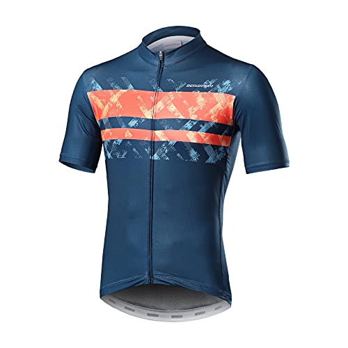 BERGRISAR Kurzarm Fahrradtrikot Herren Radtrikot mit Reißverschluss Taschen Trikots für MTB Mountainbike, Dunkelblau, Groß von BERGRISAR