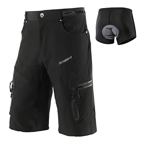 BERGRISAR MTB Hose Herren Radlerhose mit Gepolstert Fahrradhose Radhose Kurz Mountainbike Hose Baggy MTB Bike Shorts Schwarz Klein von BERGRISAR