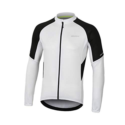 BERGRISAR Herren Radtrikot Fahrradtrikot Langarm, Atmungsaktive Leicht Fahrradbekleidung mit Reißverschluss Taschen BG012 - Weiß - Klein von BERGRISAR