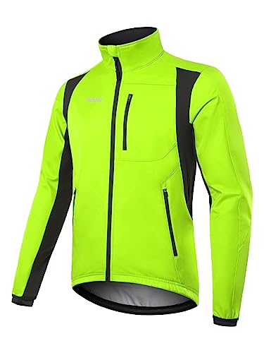 BERGRISAR Herren Winter Fahrradjacke Thermo Winddicht Wasserabweisend Radjacke Fleece Softshell Laufjacke Grün Groß von BERGRISAR