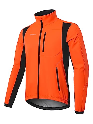 BERGRISAR Herren Winter Fahrradjacke Thermo Winddicht Wasserabweisend Radjacke Fleece Softshell Laufjacke Orange Groß von BERGRISAR