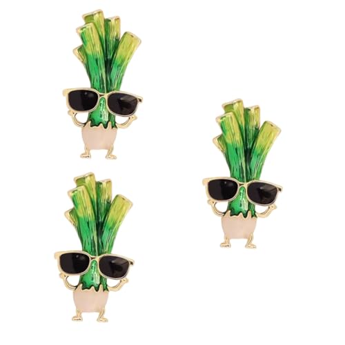 BESTYASH 3 Stück Lustige Grüne Zwiebel Brosche Niedliche Accessoires Kleidungsnadeln Brillen Kleidungsbrosche Hutnadel Für Taillierte Hüte Frühlingszwiebeln Hutbrosche von BESTYASH