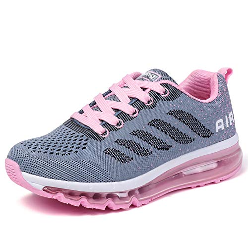 frysen Herren Damen Sportschuhe Laufschuhe mit Luftpolster Turnschuhe Profilsohle Sneakers Leichte Schuhe Gray Pink 39 von frysen