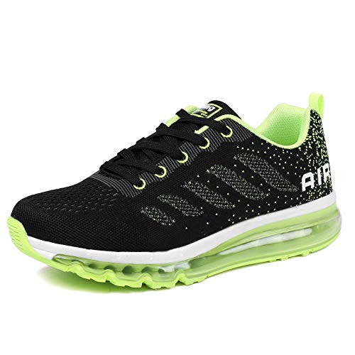 frysen Herren Damen Sportschuhe Laufschuhe mit Luftpolster Turnschuhe Profilsohle Sneakers Leichte Schuhe Black Green 36 von frysen