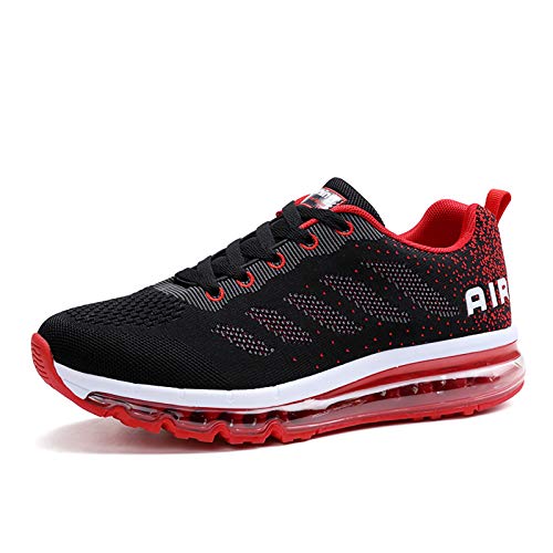 frysen Herren Damen Sportschuhe Laufschuhe mit Luftpolster Turnschuhe Profilsohle Sneakers Leichte Schuhe Black Red 46 von frysen