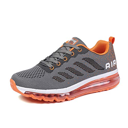 frysen Herren Damen Sportschuhe Laufschuhe mit Luftpolster Turnschuhe Profilsohle Sneakers Leichte Schuhe Gray Orange 35 von frysen