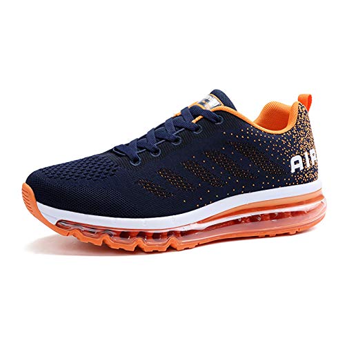 BETY Herren Damen Sportschuhe Laufschuhe mit Luftpolster Turnschuhe Profilsohle Sneakers Leichte Schuhe, Blau-orange, 42 EU von frysen