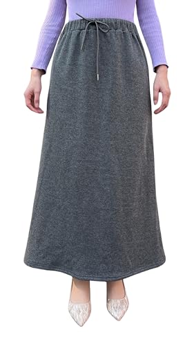 Damen Rock Winter Lange Wollrock Elegant Warm Winterrock Casual Party Maxirock Hohe Taille A-Linie Röcke Skirt (XXL,Dunkelgrau) von BETYFUL