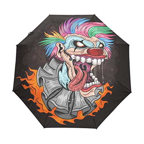 Clown Regenbogen Bunte Haar Joker Kunstwerk Regenschirm Auf-Zu Automatik Taschenschirm Winddichter Umbrella Klein Leicht Schirm Kompakt Schirme für Jungen Mädchen Reise Strand Frauen von BEUSS