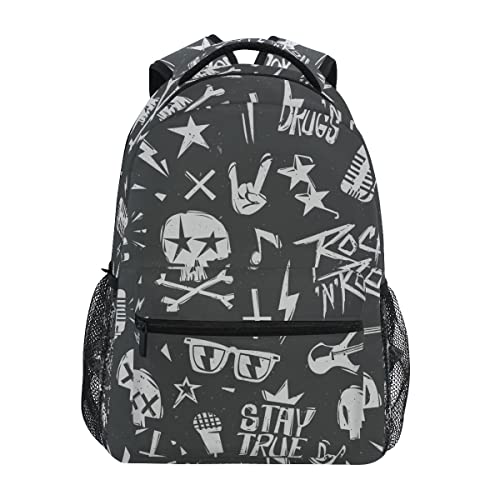 Rockmusik Totenkopf Schwarz Studentenrucksack Kinderrucksack Büchertasche Schülerrucksack Laptop Rucksäcke für die Reise Teen Mädchen Jungs von BEUSS