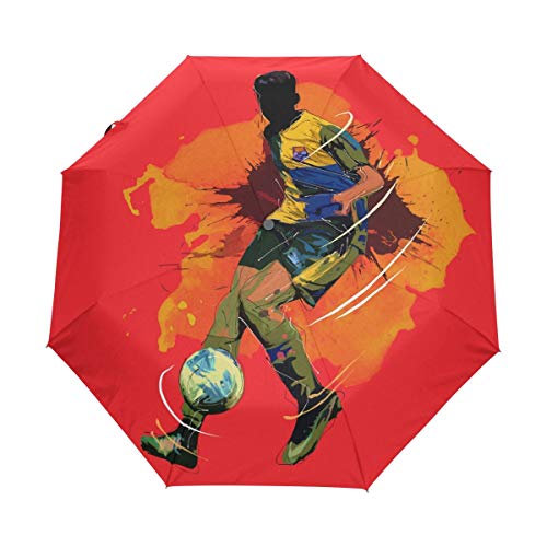 Rot Aquarell Fußball Fußball Regenschirm Auf-Zu Automatik Taschenschirm Winddichter Umbrella Klein Leicht Schirm Kompakt Schirme für Jungen Mädchen Reise Strand Frauen von BEUSS