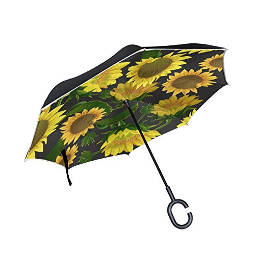 Sonnenblumen Gelbe Kunst Reversion Invertierter Umgekehrter Regenschirm Langschirm UV-Schutz Umbrella Winddicht Schirme für Auto Jungen Mädchen Frauen von BEUSS