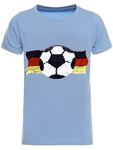 Deutschland Jungen Kinder Wende Pailletten Fussball WM EM 2024 Fan T Shirt 22513 Blau 164 von BEZLIT